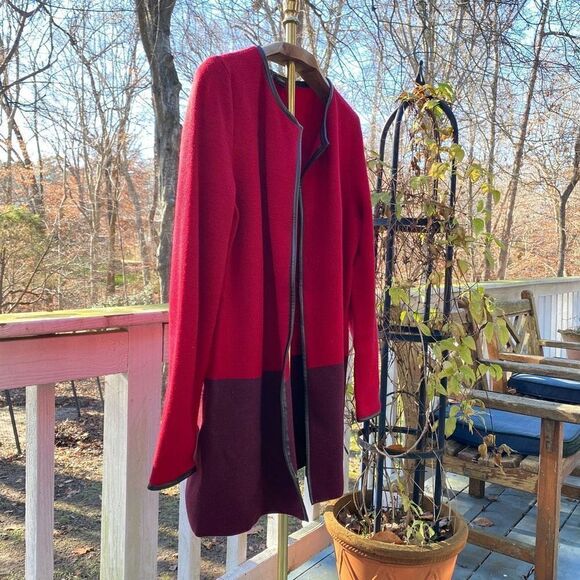 Talbots Burgundy Red Open Front Wool Cardigan Jacket - Picture 3 of 8